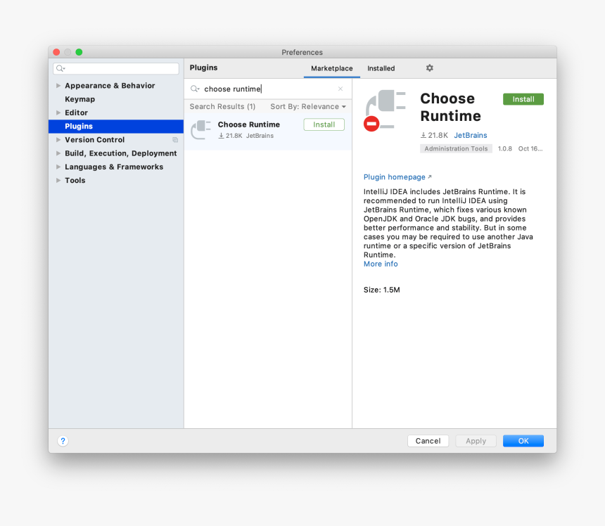 The Choose Runtime Plugin In Marketplace - Intellij Install Plugin, HD Png Download