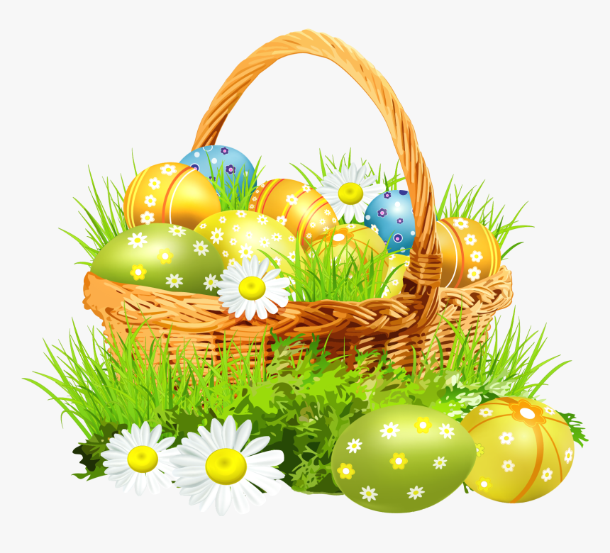 Easter Basket With Eggsand Daisies Png Clipart Picture - Transparent Easter Png, Png Download