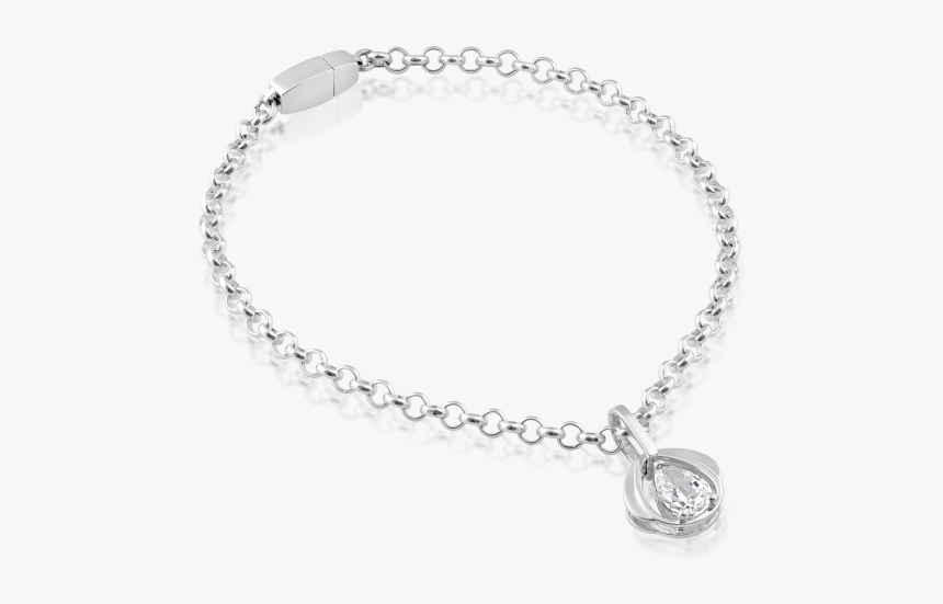 Locking Sterling Silver Chain Bracelet With Sparkling - Chain, HD Png Download