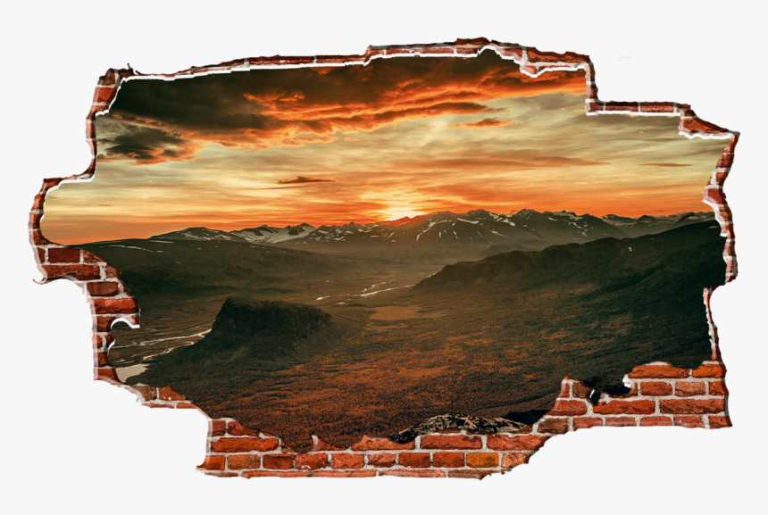 Zapwalls Decals Sunset Mountainside Red Clouds Breaking - Crashing Through Wall Transparent, HD Png Download