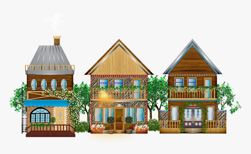 Vintage Town, Wood Buildings, Trees, Balcony, Façade - House, HD Png Download
