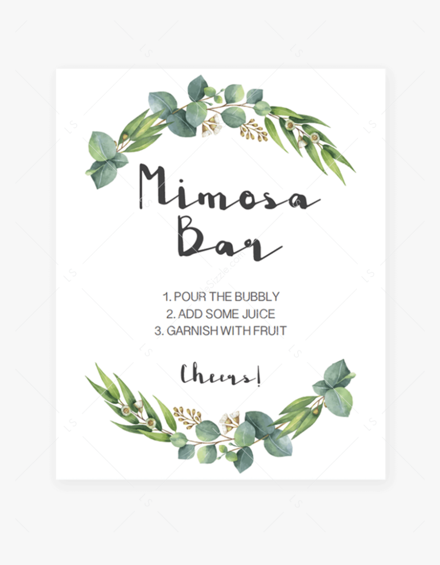 Mimosa Bar Sign Printable With Watercolor Leaves By - Free Watercolor Leaves Png, Transparent Png