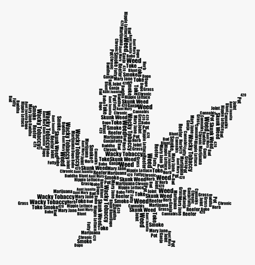 Marijuana Typography Black Clip Arts - Black And White Weed Clipart, HD Png Download