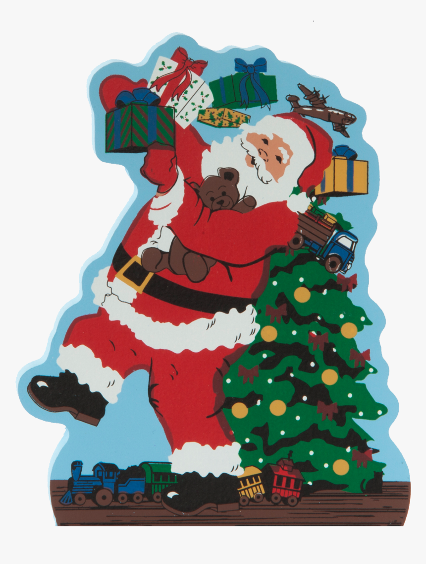 Handcrafted Wooden Shelf Sitter Of Santa Caught Delivering - Illustration, HD Png Download