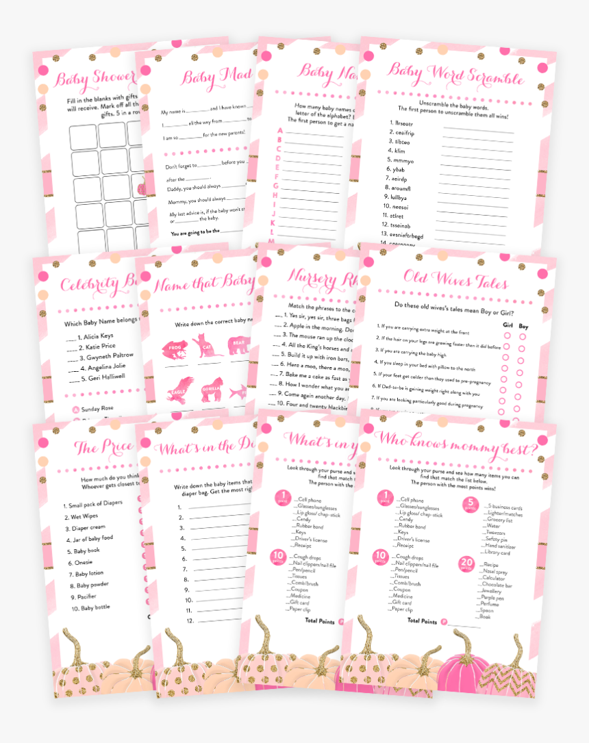 Pink And Gold Pumpkin Baby Shower Game Pack - Little Pumpkin Girl Baby Shower Games, HD Png Download