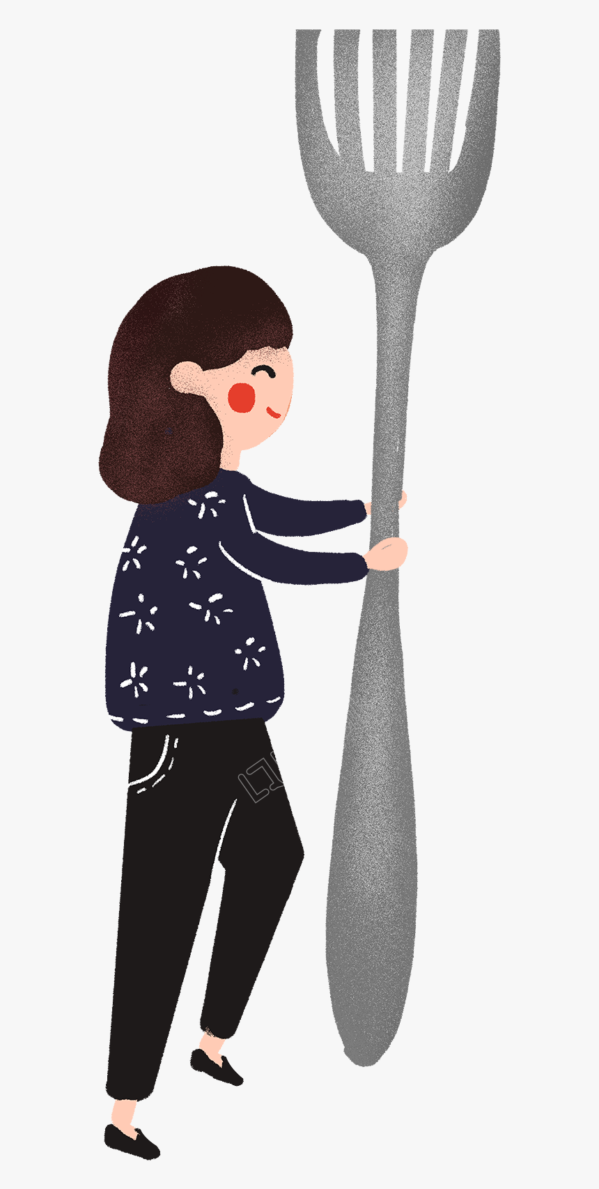 Creative Cartoon Girl Holding Fork Image - Girl, HD Png Download