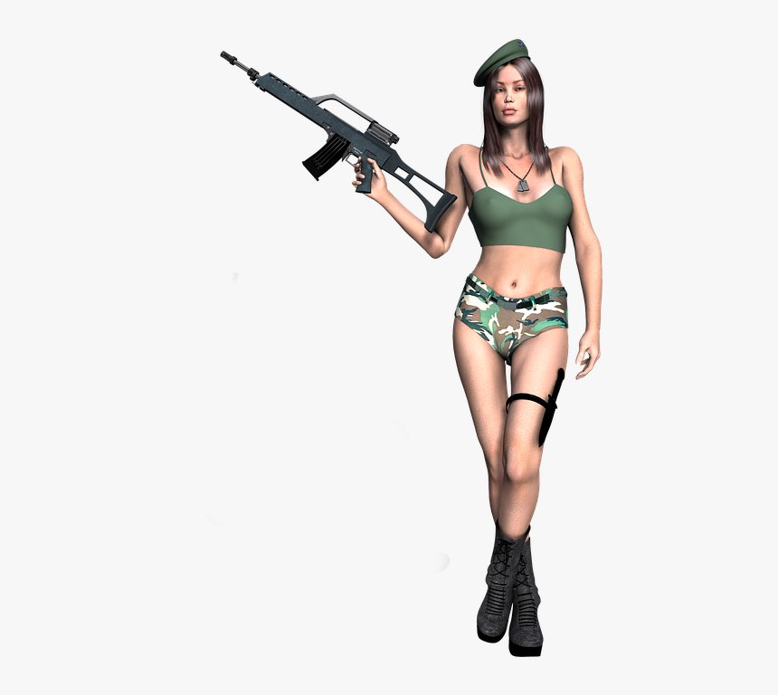 Girl, Soldier, Gun, Knife, 3d, Render, Design - Girl Soldier Png, Transparent Png