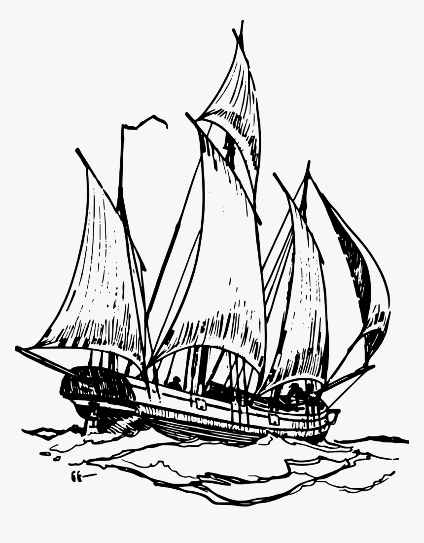 Ship On Water Drawing, HD Png Download