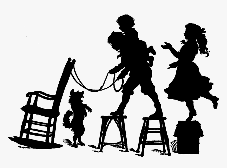 Vintage Silhouette Victorian Children Playing - Vintage Children Silhouettes, HD Png Download