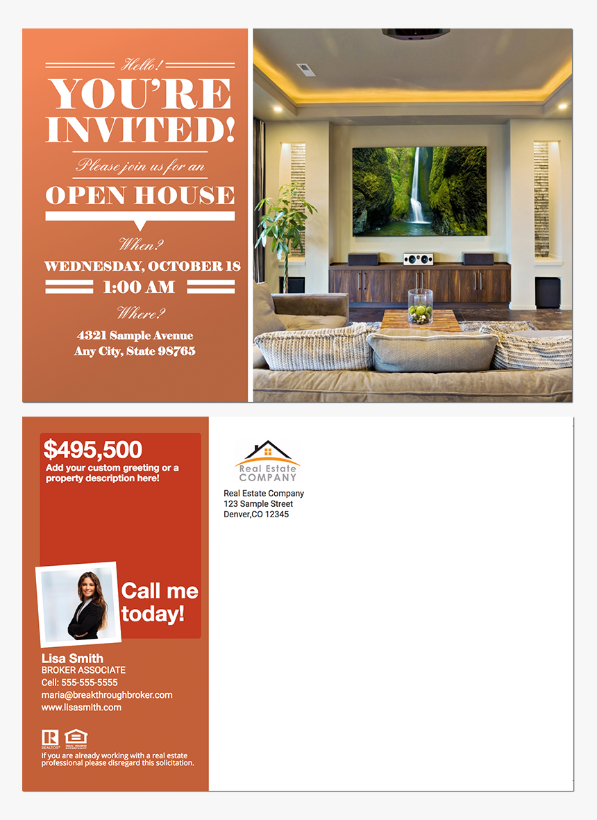 Real Estate Postcard Class Img-responsive - Real Estate Open House Invitation, HD Png Download