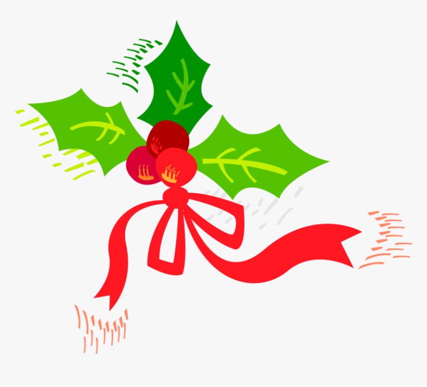 Vector Illustration Of Red Christmas Ribbon With Holly - Christmas Door Decorating Contest Criteria, HD Png Download