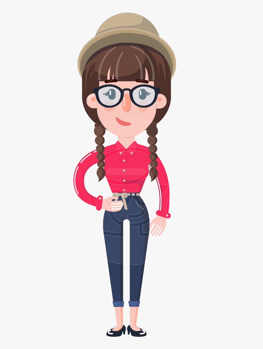 Flat Fashionable Girl With Hat And Pigtails - Hat, HD Png Download