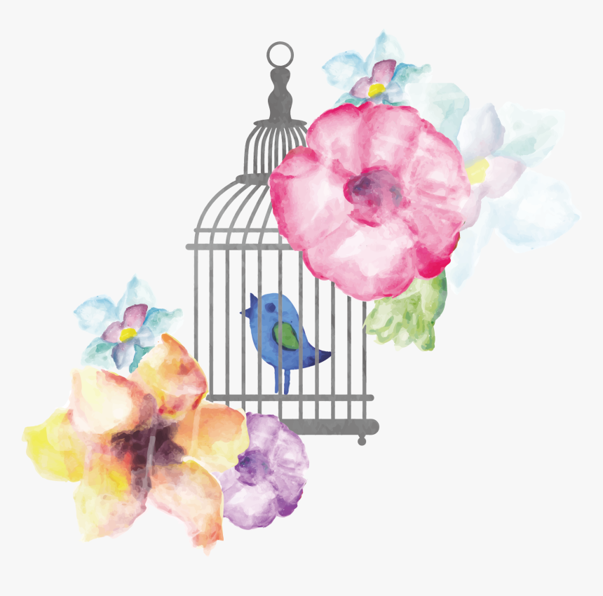 Watercolor Painting Birds And - Pajaro En Jaula Vintage, HD Png Download