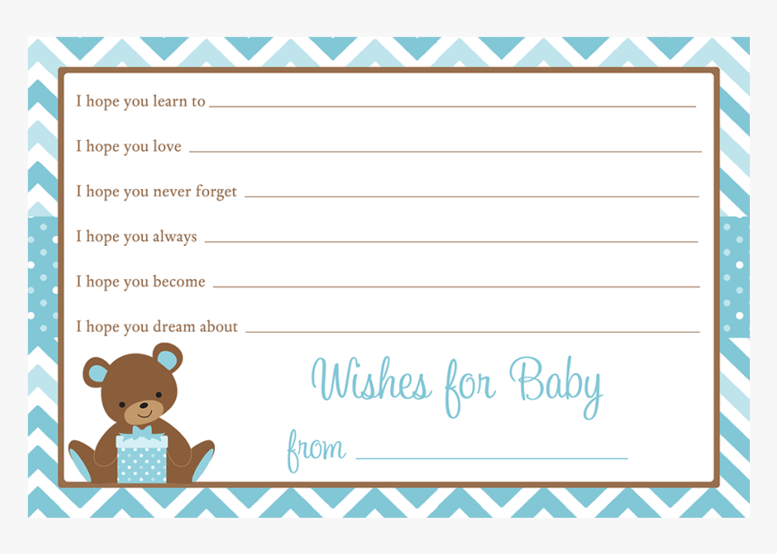 Chevron Teddy Bear Blue Baby Shower Wishes Card - Free Printable Baby Shower Invitations Girl Teddy Bear, HD Png Download