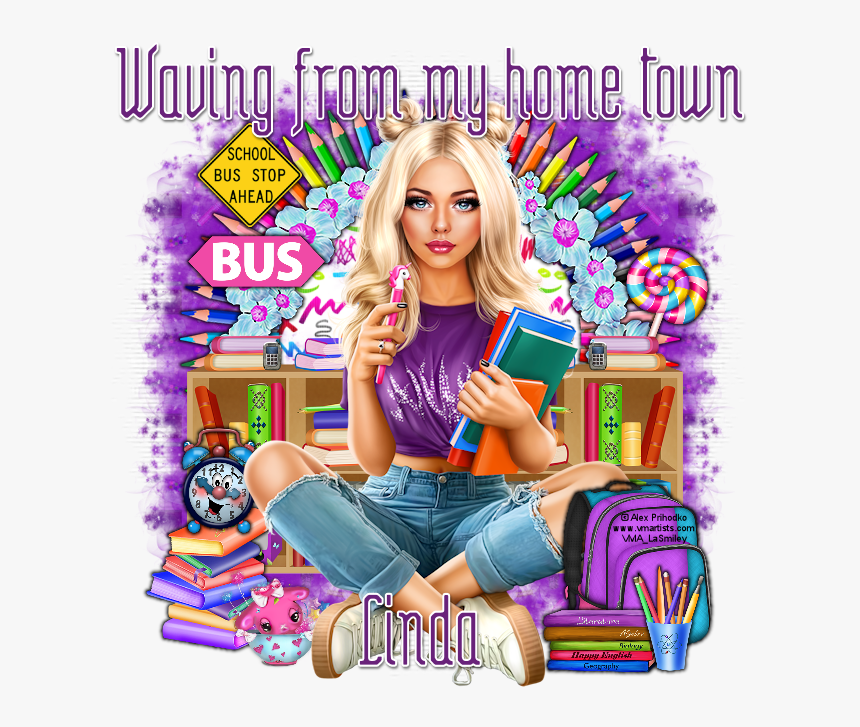 School Girl Alex Prihodko Linda Waving - Sitting, HD Png Download