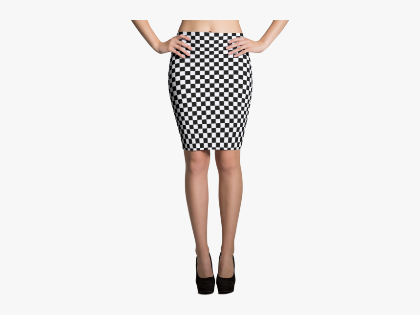 Checkered Black White Squares Sublimation Cut & Sew - Neons Green Pencil Skirt, HD Png Download