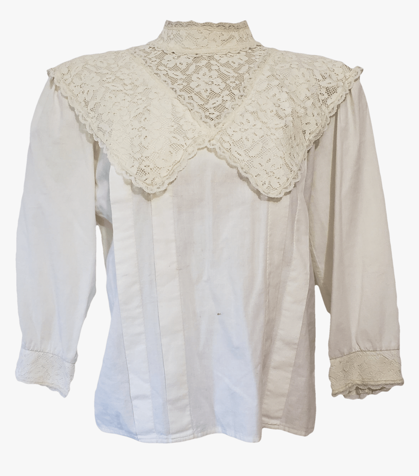 70 S/80 S Cream Pleated Blouse With Lace Collar And - Lace, HD Png Download