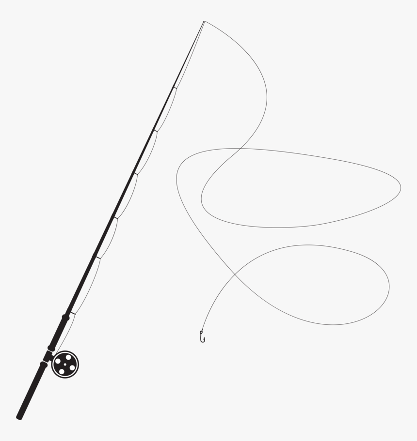 Fishing Rod Silhouette - Line Art, HD Png Download