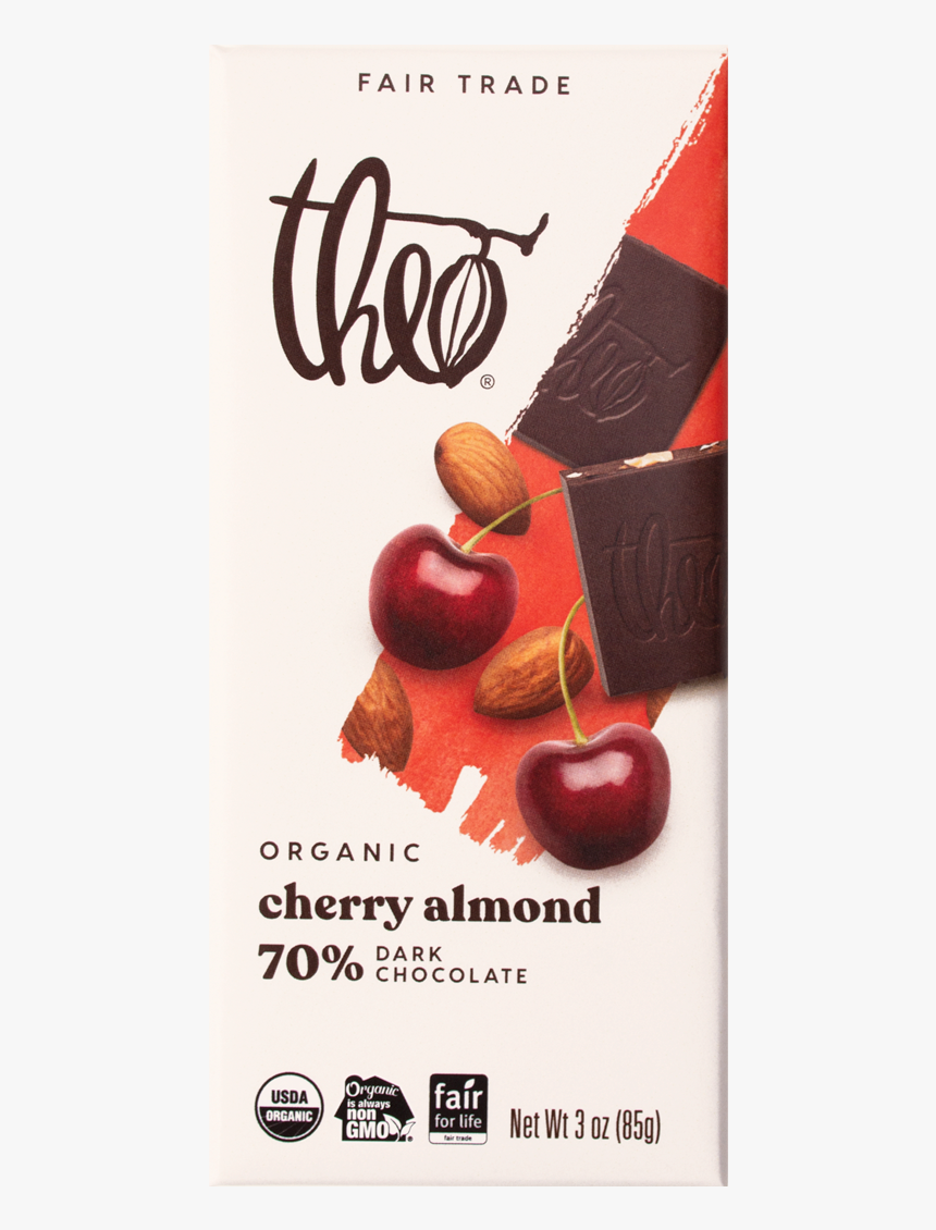 Theo Cherry Almond 70 Dark Chocolate Bar, 3 Oz - Theo Chocolate, HD Png Download