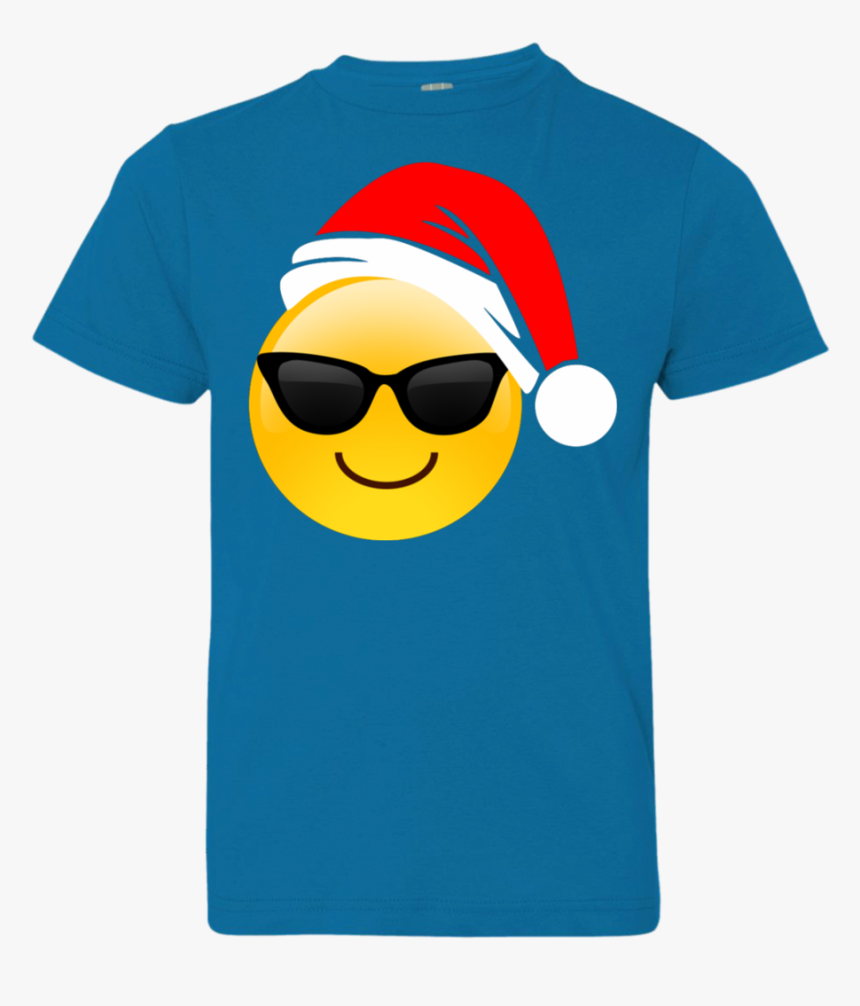 Emoji Christmas Shirt Cool Sunglasses Santa Hat Family - T-shirt, HD Png Download