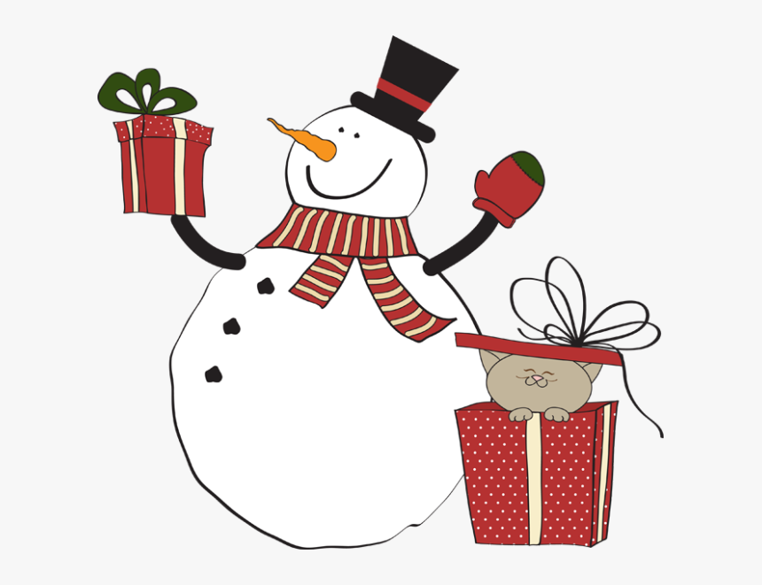 Clipart Snowman Gift - Snowman With Presents Clipart, HD Png Download