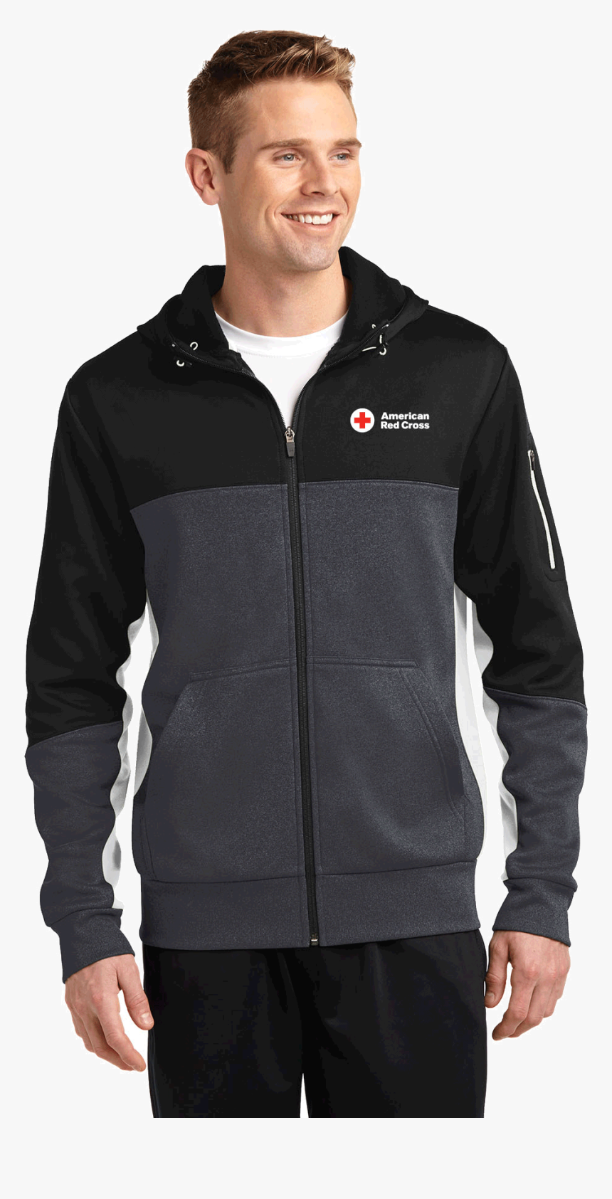 Men S Colorblock Zip Up Hooded Jacket - Sport Tek Tech Fleece Colorblock Full Zip Hooded Jacket, HD Png Download