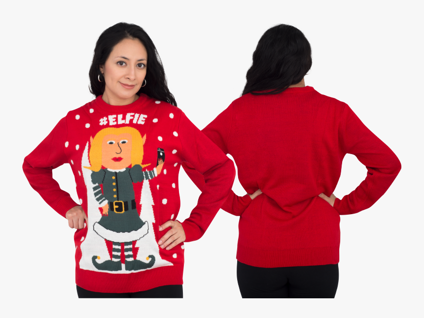 #elfie Hashtag Elf Women S Full Body With Snowflakes - Christmas Jumper, HD Png Download