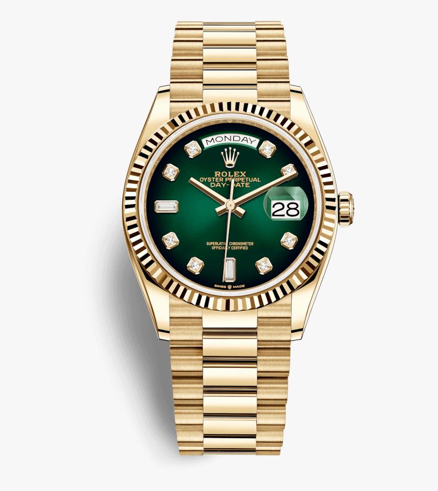 Rolex Day-date 36mm Green Diamond Dial 18k Yellow Gold, HD Png Download
