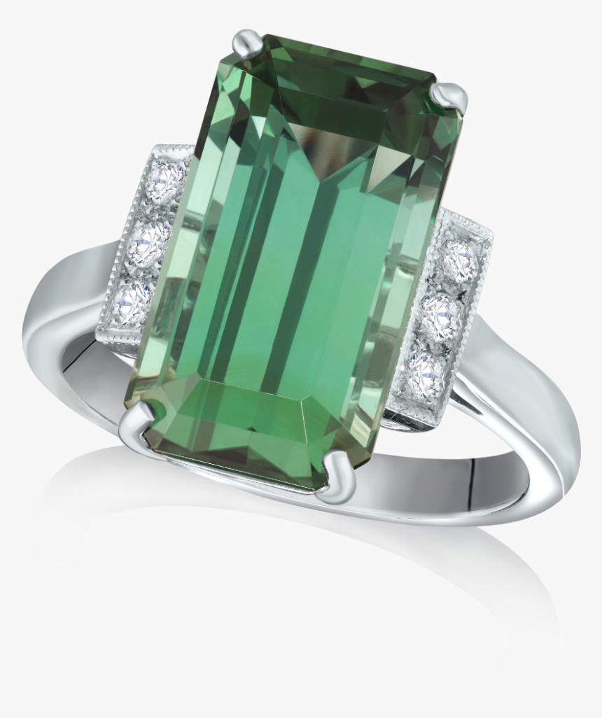 Green Tourmaline And Diamond Ring - Engagement Ring, HD Png Download