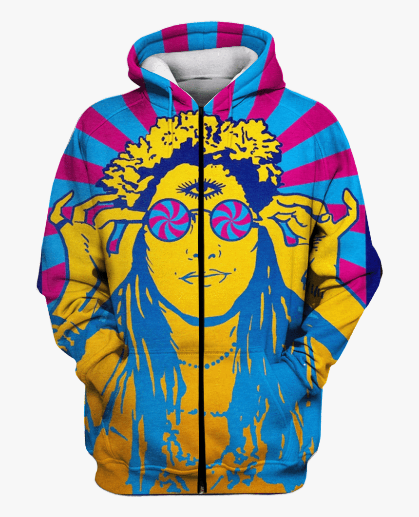 Hippie Girl Wearing Sunglasses Custom T-shirt - Psychedelic Design Style Posters, HD Png Download