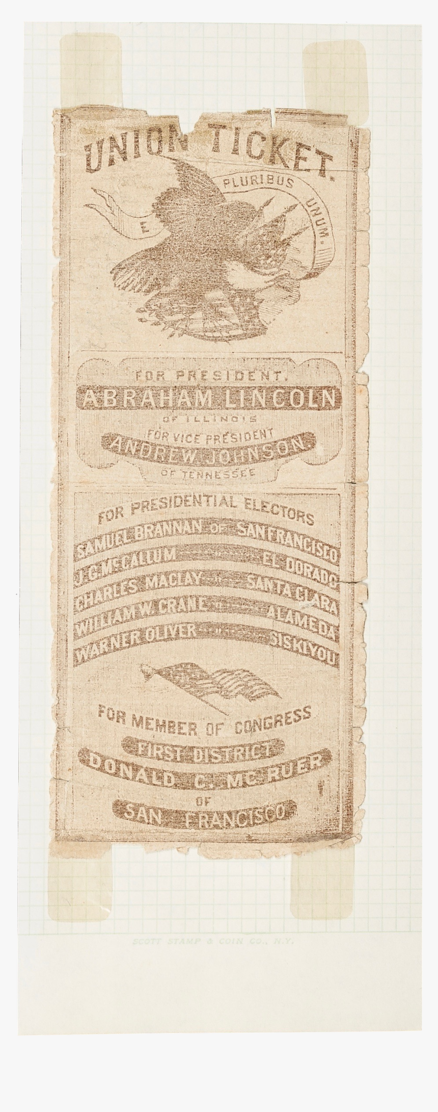 Union Ticket, Lincoln And Johnson California Campaign - Newsprint, HD Png Download
