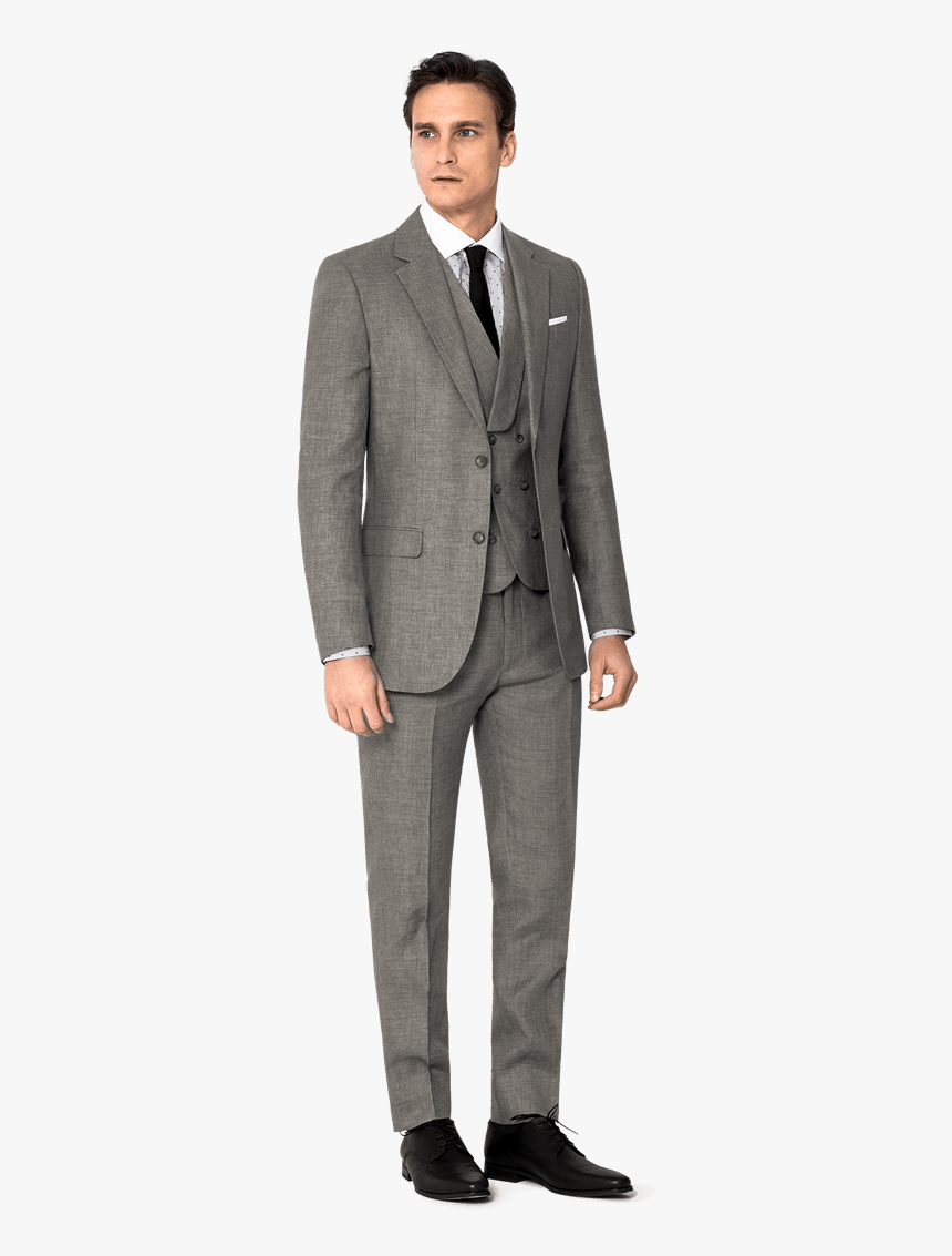 Grey 100% Wool Wide Lapel 3 Piece Suit With Handkerchief - Formal Wear, HD Png Download