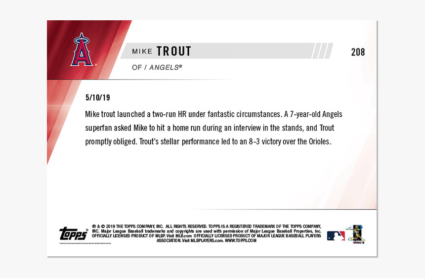 Baseball Kolekcje Mike Trout 2019 Topps Now 208 Belts - Topps, HD Png Download