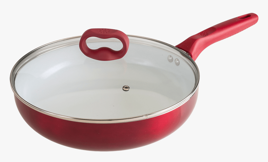 Red And White Pan With Glass Lid - Sauté Pan, HD Png Download