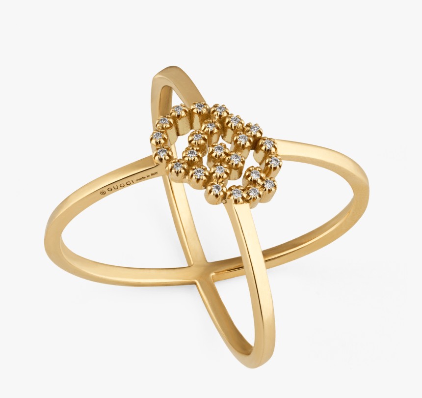 18k Yg Running G Ring With Diamonds - Gucci Gold, HD Png Download