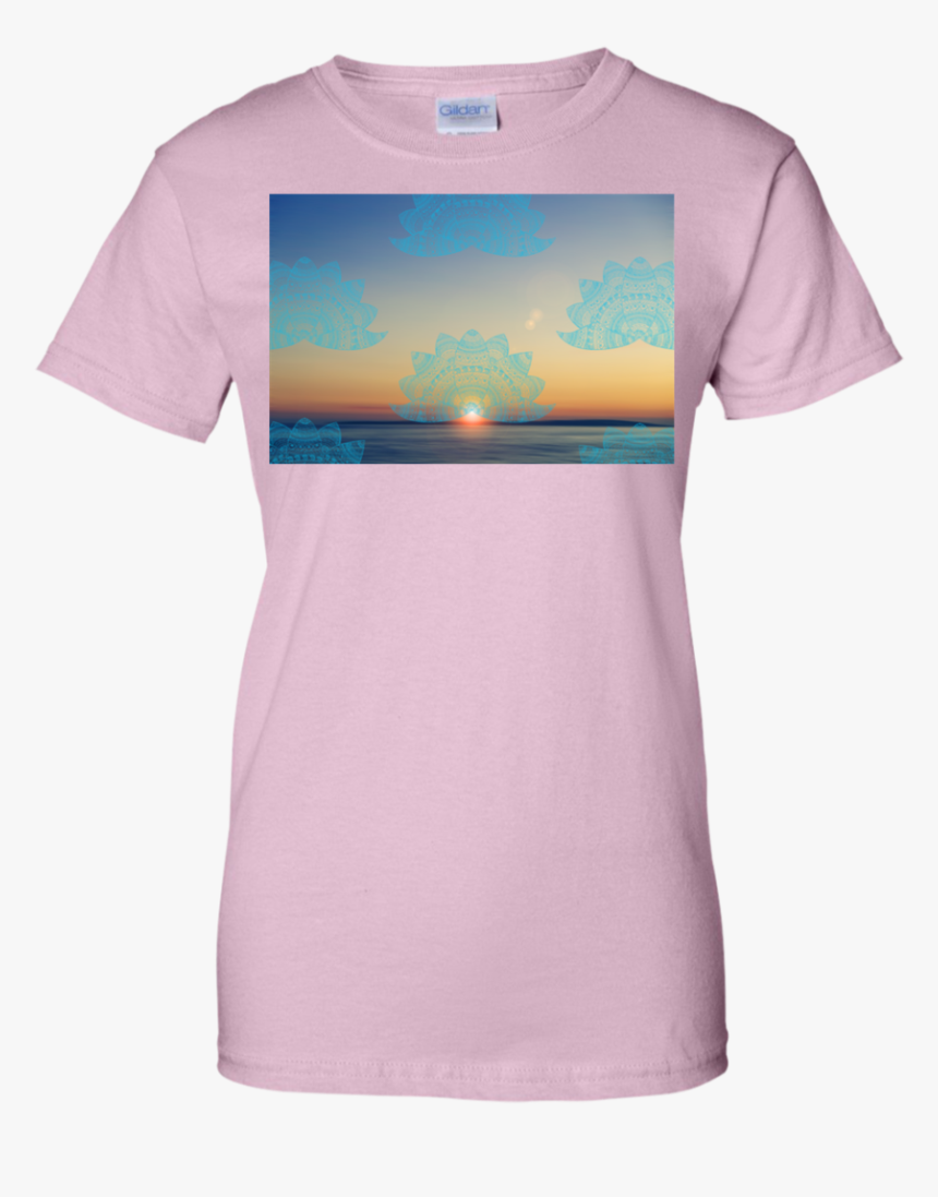 Teal Lotus Doodle Mandala On Blurred Sunset With Sun - T-shirt, HD Png Download
