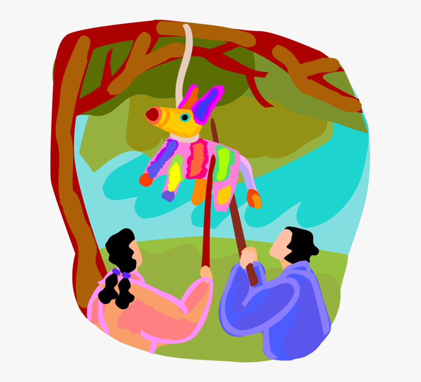 Vector Illustration Of Children Hitting Papier-mâché - Illustration, HD Png Download