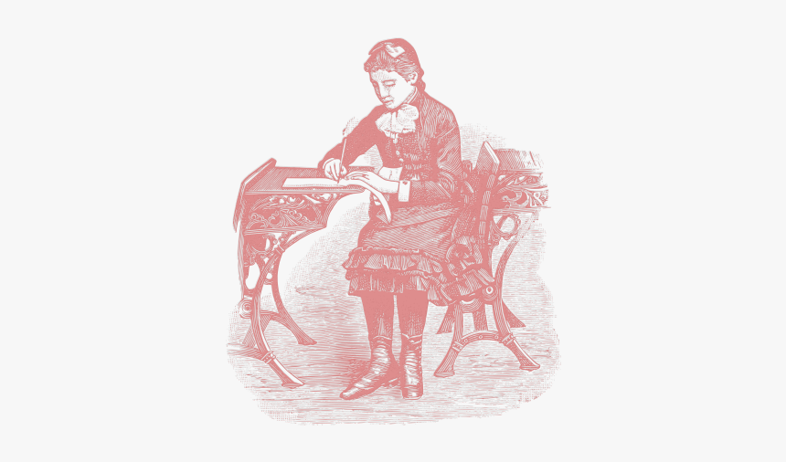 Vintage Girl At School - Victorian School Girl Drawing, HD Png Download