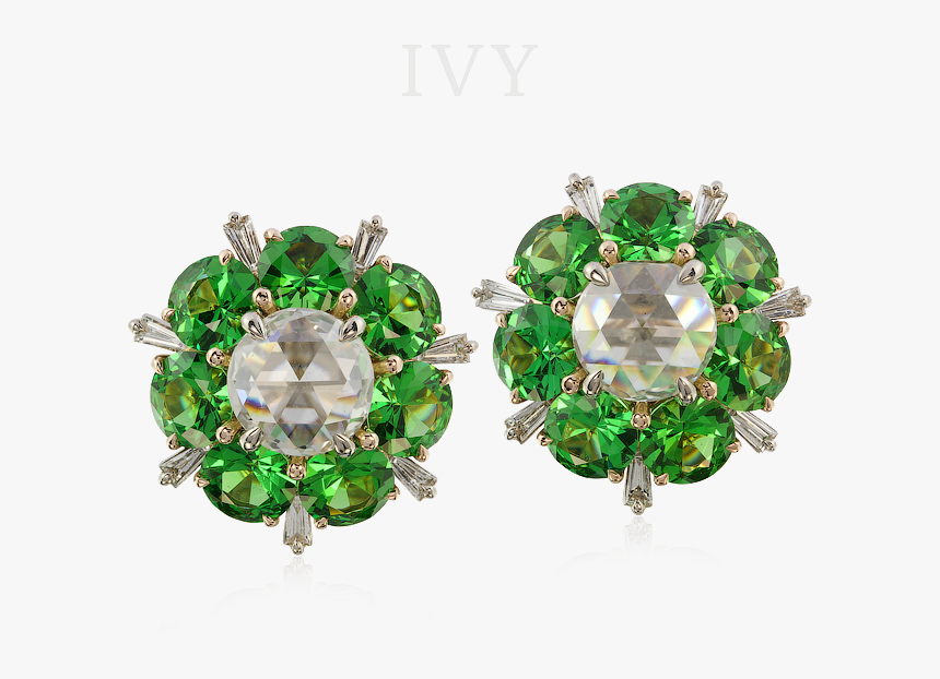 Com Tsavorites And Diamonds In Ivy Gold Earring - Earrings, HD Png Download