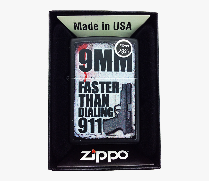 Zippo Lighter 9mm Faster Than 911 - Carmine, HD Png Download
