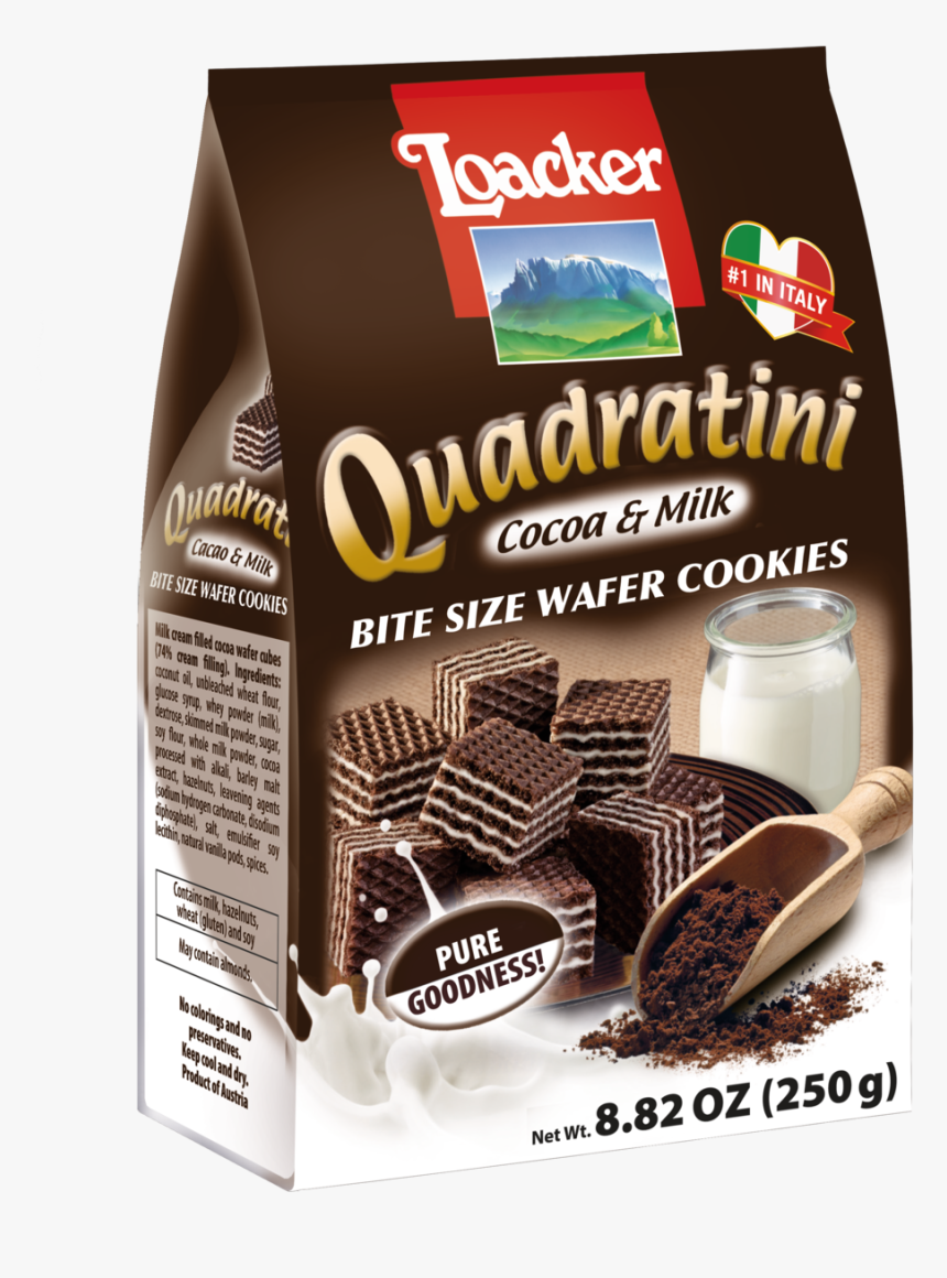Quadratini Cocoa & Milk Bite Size Wafer Cookies - Loacker Quadratini, HD Png Download