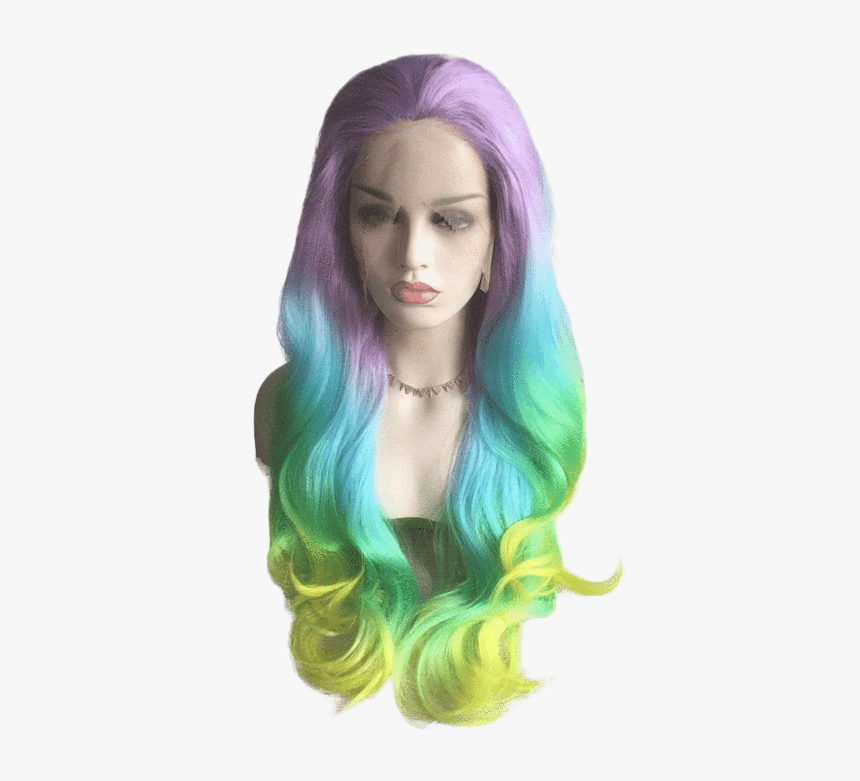 Pastel Rainbow Ombré Wavy Long Lace Front Wig - Pastel Rainbow Lace Front Wig, HD Png Download