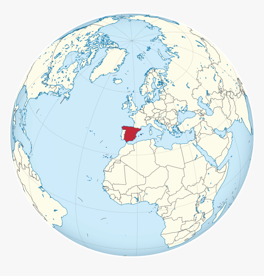 Spain On The Globe , Png Download - World Map Spain Png, Transparent Png