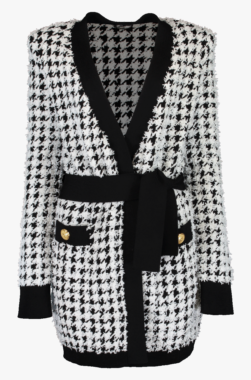 Balmain Houndstooth Belted Cardigan, HD Png Download