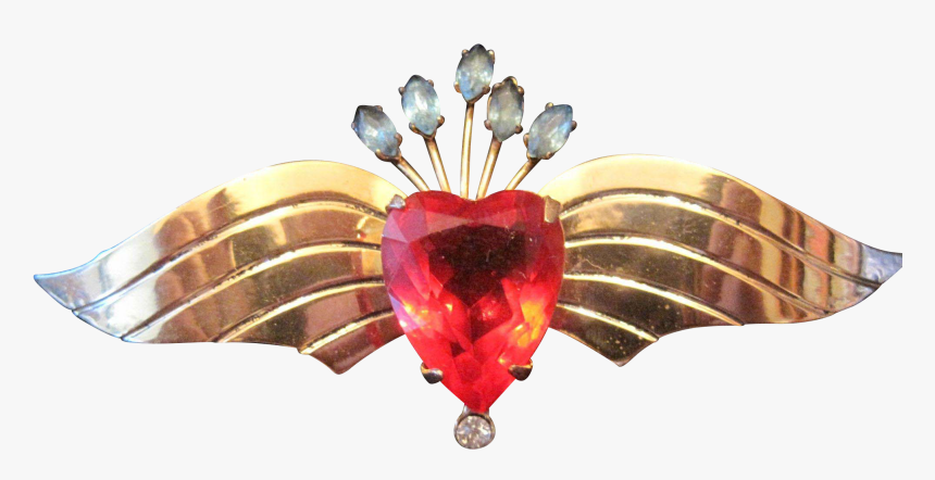 Sterling Coro Broach Pin W/gold Plate Wings & Heart - Tulip, HD Png Download