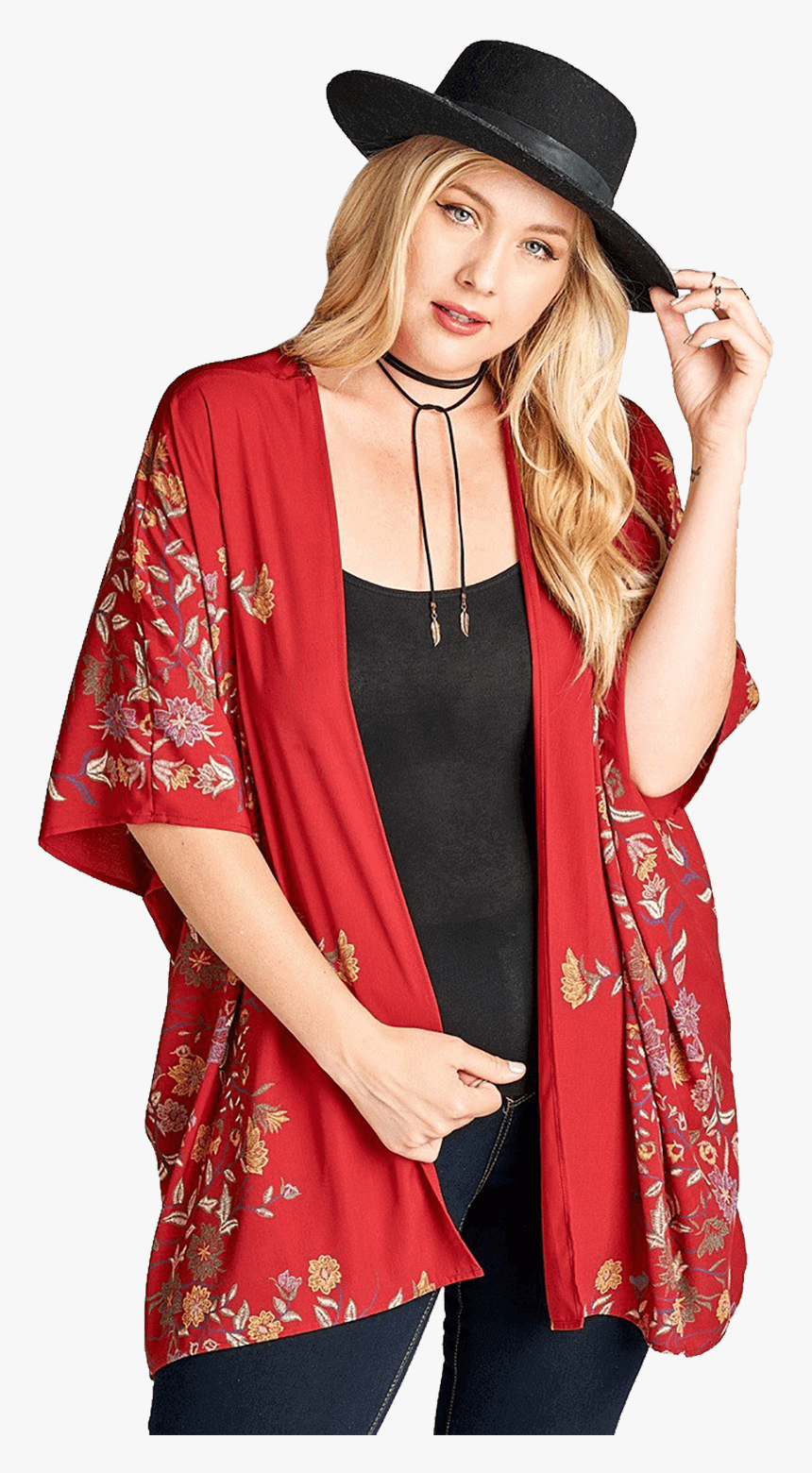 Women S Plus Size Open Front Kimono W/floral Embroidery - Womens Plus Size Wild West Cowgirl Costume, HD Png Download