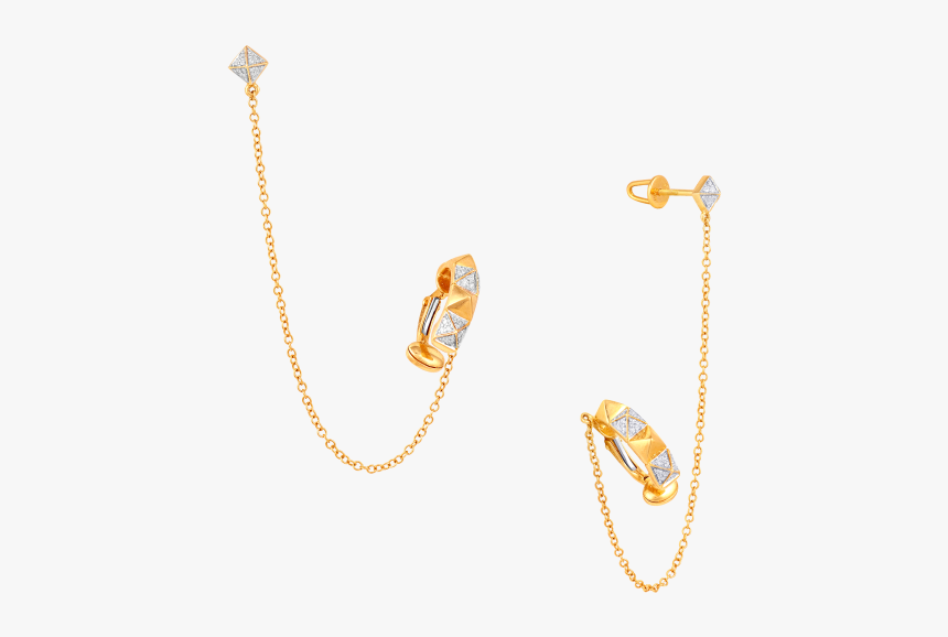 Earrings In Gold With Ear Chain, HD Png Download