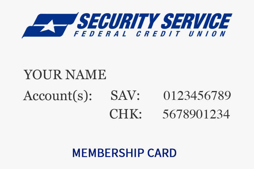 Image Of Membership Card Showing Account Numbers - Security Service Federal Credit Union, HD Png Download