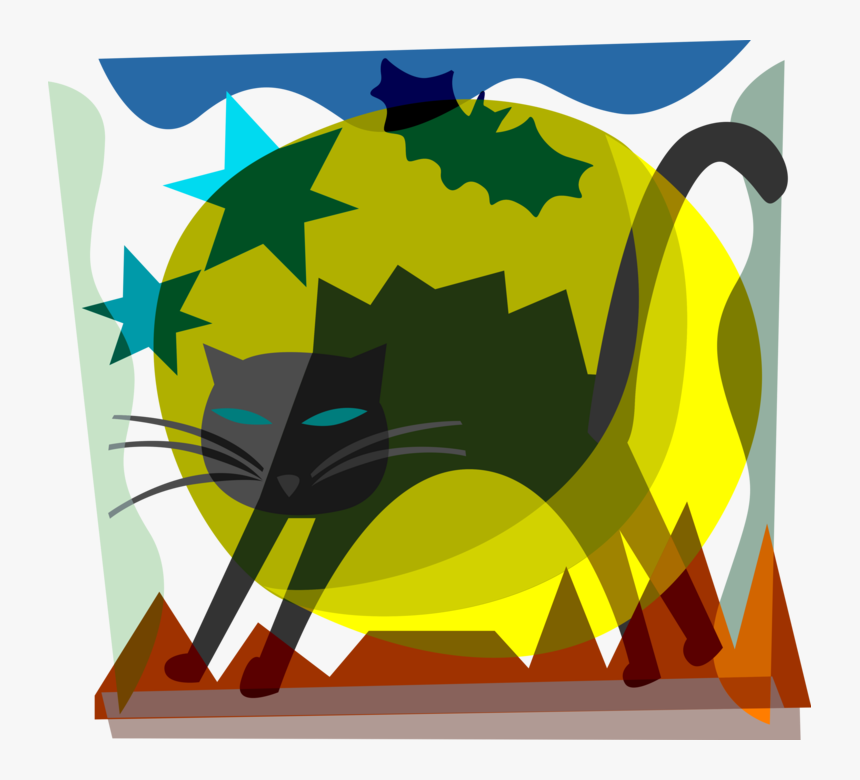 Vector Illustration Of Halloween Black Cat Associated, HD Png Download