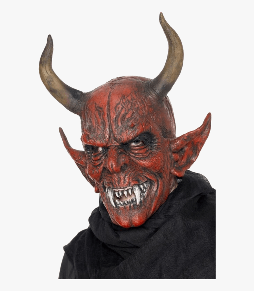 Adult Full Head Demon Devil Mask With Horns - Devil Demon, HD Png Download